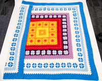 An image of an afghan partially folded.
