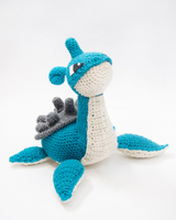 Crocheted Lapras pokemon. Looking up.