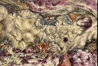 Earth toned image of organic spikes and swirls with rocklike formations.