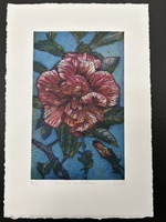 A colorful illustration of a flower in full bloom. A second flower bud appears in the lower right corner.