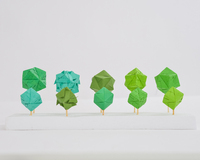 Various color green origami orbs. Fourth view.