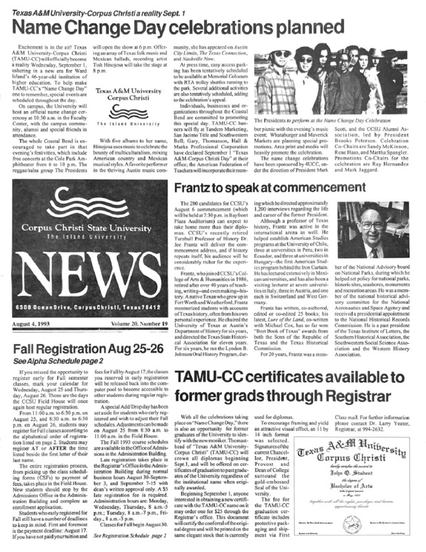 A photocopy of the physical university newspaper dated August 4, 1993