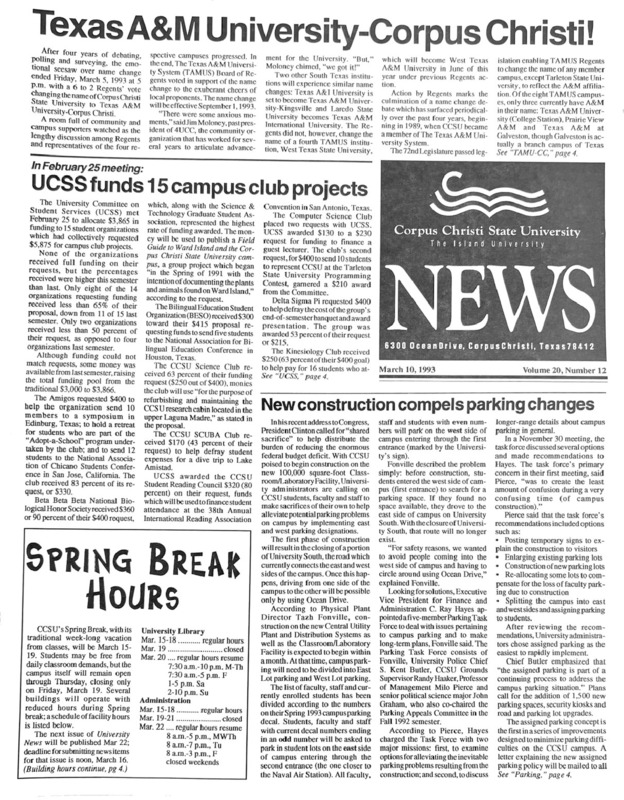 A photocopy of the physical university newspaper dated March 10, 1993