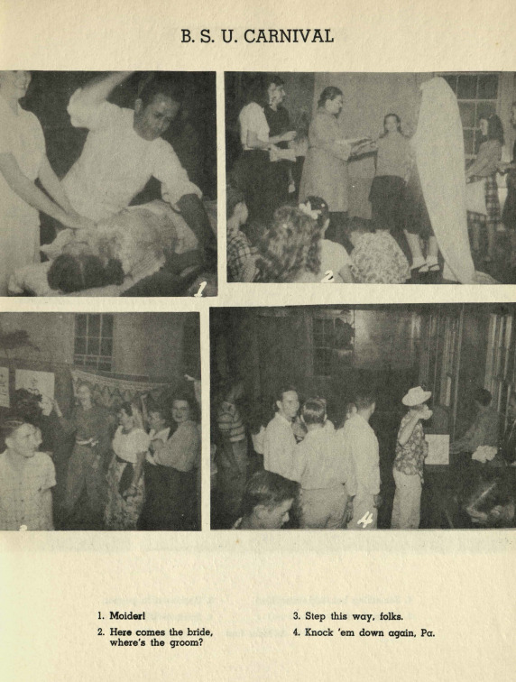 Collage of four photos.  The first showing a medical procedure. The second photos shows a wedding scene. Third photo is a group of students. The fourth photo is a group of students dancing.  