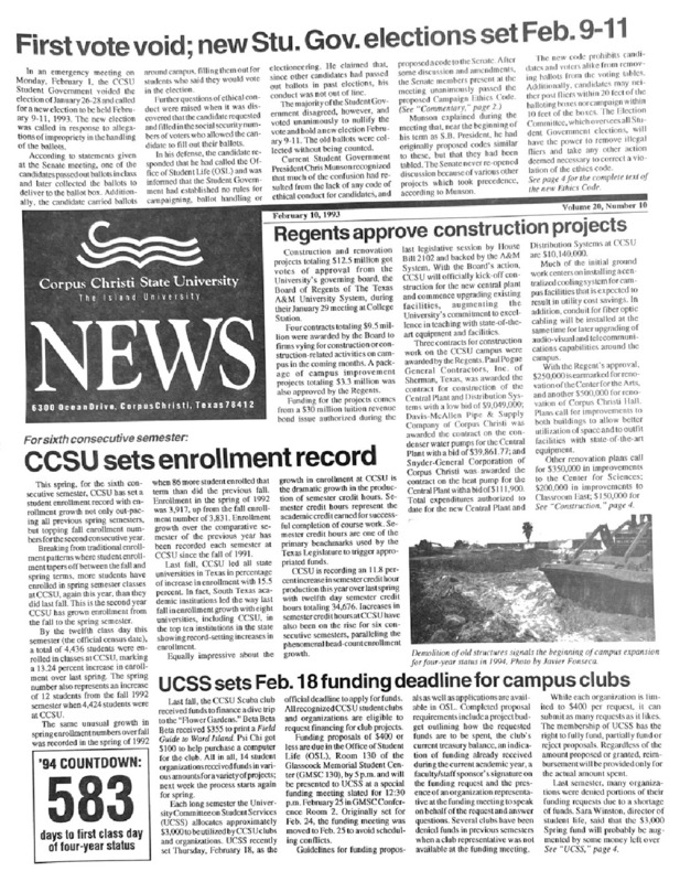 A photocopy of the physical university newspaper dated February 10, 1993