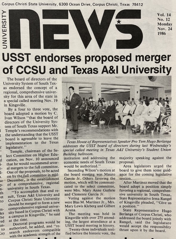 A news article with a picture of a group of people sitting during a meeting.