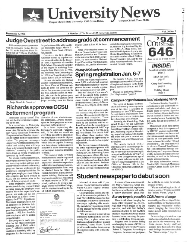 A photocopy of the physical university newspaper dated December 9, 1992