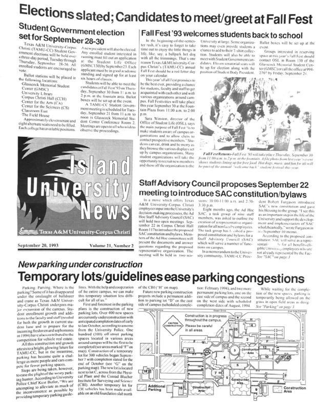 A photocopy of the physical university newspaper dated September 20, 1993