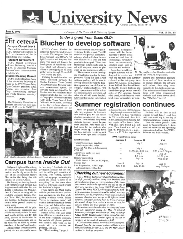 A photocopy of the physical university newspaper dated June 8, 1992