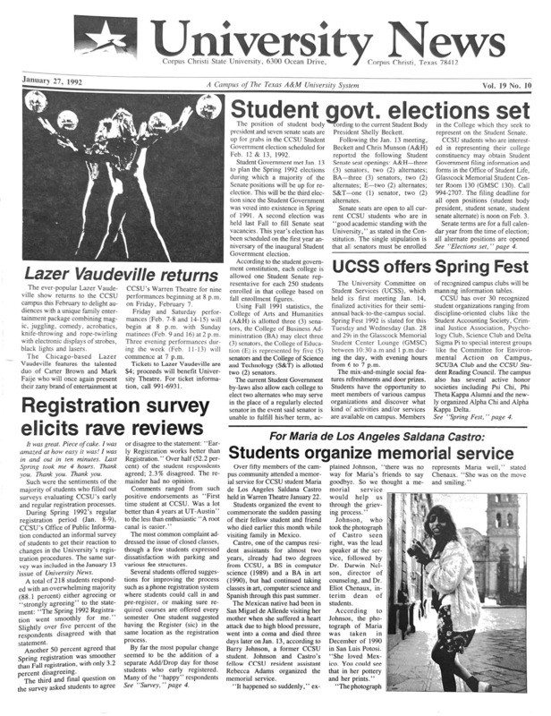 A photocopy of the physical university newspaper dated January 27, 1992