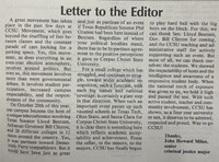 This is a photo of a letter in a newspaper. 