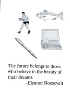 Page 1: Starting from the top left corner going clockwise: clip art of a man playing basketball, a fish, a computer and a pen
Page 3: top: a men’s basketball team in yellow uniforms with their coach, bottom: a group of people in sports uniforms
Page 8: top: a woman smiling in a striped shirt holds a very large stuffed blue gorilla, bottom: a smiling woman in a striped shirt and black skirt standing in a dark parking lot
Page 11: top: a person in red graduation regalia stands between a man and woman on a running track, bottom: a smiling woman in a purple top sits in front of a man in a blue skirt and hat with his hands on her shoulders