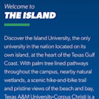 Screen Shot # 3 of the TAMUCC welcome page website Fall 2023. This screen shot displays the Welcome to the Island page of the website Fall 2023