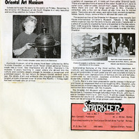 Page promoting the Oriental Art Museum's opening, featuring text, two black-and-white photos, and an advertisement for a publication called "The Texas Tropical Coast Sparkler."