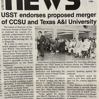 A news article with a picture of a group of people sitting during a meeting.