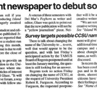 University News  - December 9, 1992, (Vol. 20, No. 7), p. 1. Article title: Student Newspaper to Debut Soon. Announcement of the official university newspaper, Island Waves, to debut soon with a content submission deadline in January, 1993.