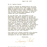 Letter from President Jimmy Carter to Dr. Garcia appointing Dr. Garcia to a panel charged with selecting a judge for the Fifth Circuit Court of Appeals sin Louisiana.