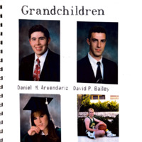 Page 1: collage of photos. Starting from the top left corner going clockwise: a headshot of a smiling man in a black suit, white shirt and red printed tie, a headshot of a smiling man in a black suit, white shirt and black tie, a portrait of a woman in a basketball uniform sitting with a basketball a headshot of a smiling woman in graduation regalia
Page 5: collage of photos. Starting from the top left corner going clockwise: a boy wearing a striped tee shirt sitting on a decorative bench indoors, a smiling man in a plaid shirt holding a boy wearing a striped tee shirt sitting on a couch, a smirking man in a blue and white collared shirt holding a bottle with a smiling woman in a red patterned top holding a bottle, a man in a tuxedo holding hands with a woman in a red dress with a wrist corsage standing in front of balloons, a smiling woman in a chair next to a tree holding a boy in a striped shirt, a boy in overalls and a hat in front of a coffee table, a smiling man in a pattered shirt sitting next to a smiling woman in a patterned top at a table
Page 8: collage of photos. Starting from the top left corner going clockwise: a bedroom with Batman art on the walls and a guitar on the bed, a green sports car in a driveway, a smiling man in a red shirt leaning on a railing, a woman in a sequined dress holding hands with a man in a tuxedo with balloons, a moon, and star in the background, a green sports car in a driveway, a family around a table holding a cake with lit candles
Page 11: collage of photos. Starting from the top left corner going clockwise: a man in a tuxedo sitting in a booth with a woman in a black dress with a wrist corsage, twin babies in a yellow blanket, four people in a devil, cat, and bunny costumes, three smiling women standing together, a woman in black shirt holding a large green and purple fuzzy stuffed animal
Page 14: a woman in a softball uniform hitting a softball with a bat, two horses outside, a black and brown dog, a woman and man standing next to a state trooper car parked on a ferry, a child in a football uniform posing with a football and helmet, a state trooper car, a black and white photo of a woman and man