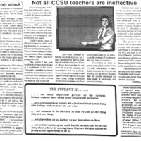 Island Waves - February 9, 1993, p. 6. Titles: (1) Unfair Attack & (2) Not all  CCSU Teachers are Ineffective. A couple of articles responded to the reprinted article to disagree with the author's position on university faculty's teaching. 