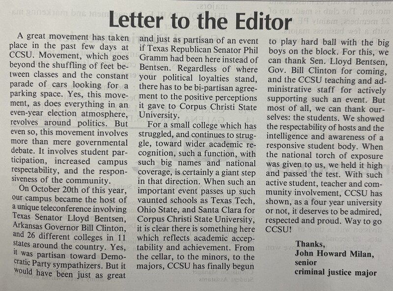 This is a photo of a letter in a newspaper. 