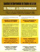 EEOC flyer informing Spanish speakers of their rights under the Civil Rights Act and Executive Order 11246. 