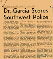 Photograph of Dr. Garcia speaking out against Southwest Police brutality in a newspaper article. 