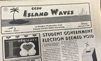 Photo copy of the first publication of Island Waves student newspaper front pages of Vol 1, Issue 1, published February 9, 1993 