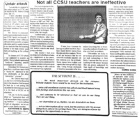 Island Waves - February 9, 1993, p. 6. Titles: (1) Unfair Attack & (2) Not all  CCSU Teachers are Ineffective. A couple of articles responded to the reprinted article to disagree with the author's position on university faculty's teaching. 