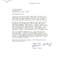 Letter from Cesar E. Chavez to Dr. Garcia thanking Garcia's support of nationwide protest on the behalf of farm workers. 