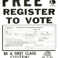 Photograph of a register to vote flyer from PASO urging Latinos to vote. 